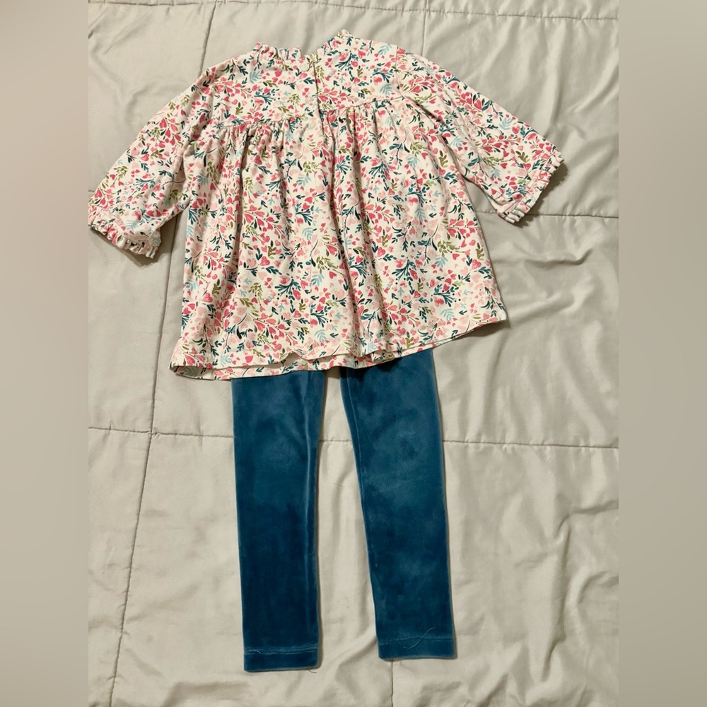 Girl’s S 5/6 Mixed Set Tea Collection Boutique Tunic Top & Teal Velour Leggings - Picture 3 of 4